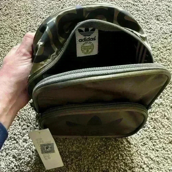 NWT adidas Mini Backpack Bag Olive Green Black Logo Double Zipped Pouch - Picture 4 of 4